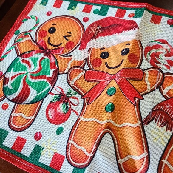 Gingerbread Christmas Placemats Holiday Decor Set 4 Red Xmas Table Decorations - Picture 3 of 8